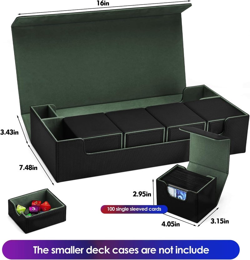 Scimi Card Case Holds 800+ Sleeved Cards - MTG, Uno, YuGiOh & More - TCG Deck Box with Strong Magnet Closure (Black/Green) - Image 3